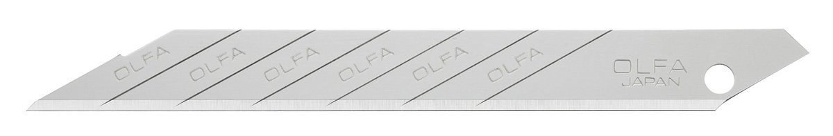 OLFA 9 мм, 10 шт, в пластиковом кейсе, угол наклона сегмента 30°, сегментированные лезвия (OL-SAB-10)