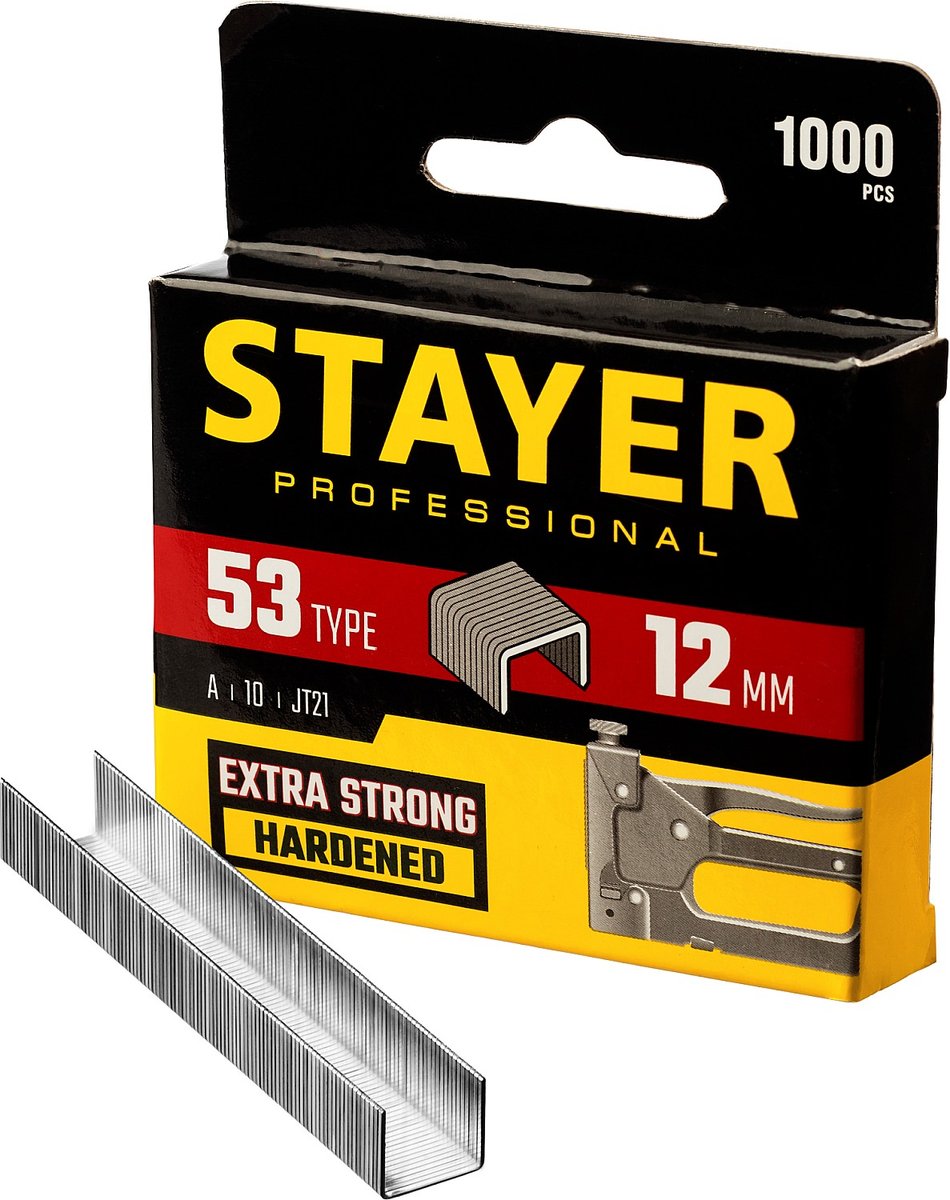 STAYER скобы тип 53 (A/10/JT21), 12 мм, калибр 23GA. 1000 шт. (3159-12)