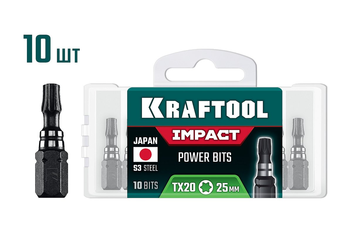 KRAFTOOL Impact TX 20, 25 мм, 10 шт, ударные биты (26195-20-25-S10)