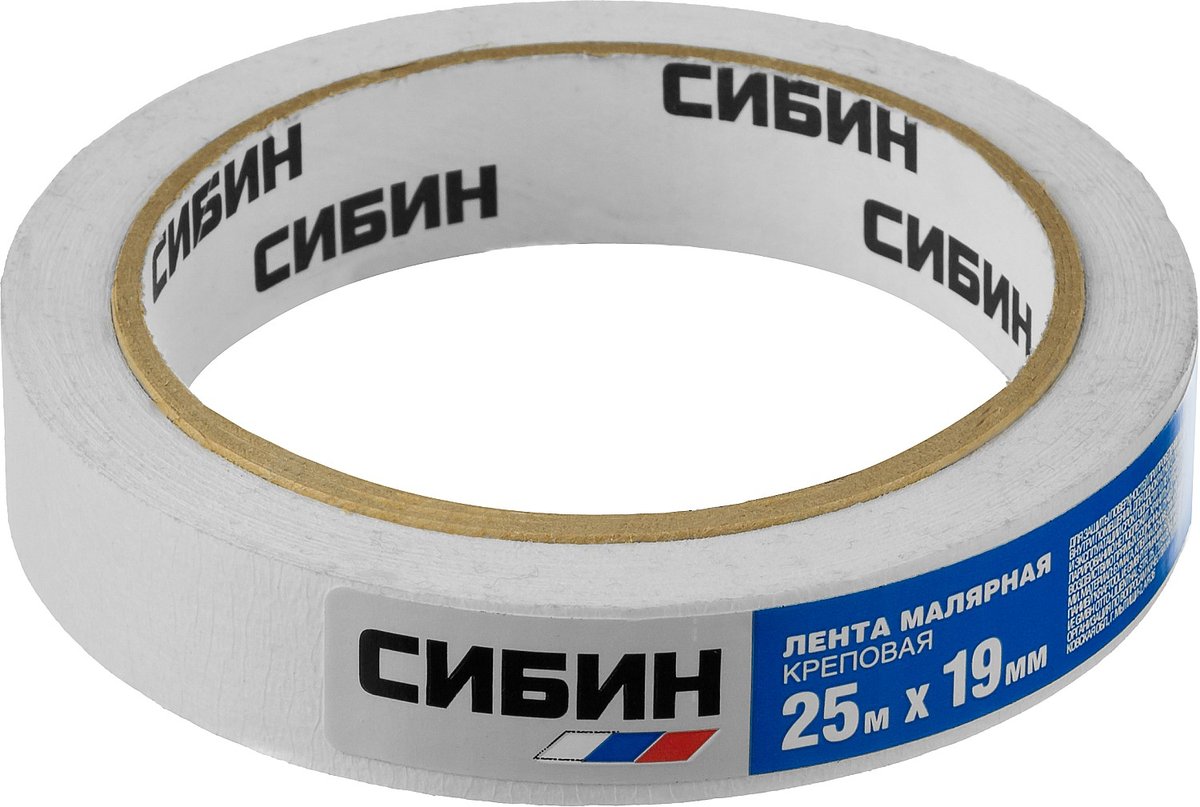 СИБИН 19 мм х 25 м, креповая, малярная лента (12111-19)