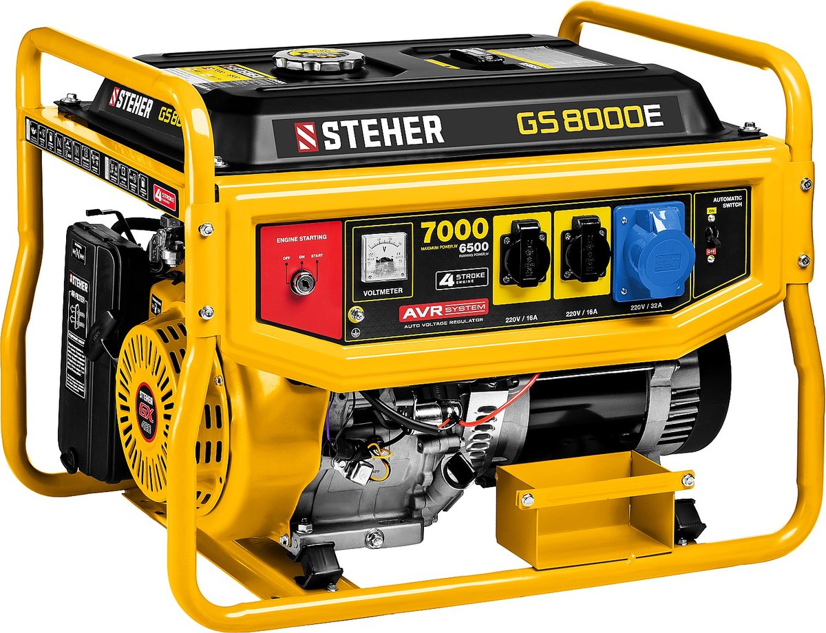 STEHER 7000 Вт, бензиновый генератор с электростартером (GS-8000E)
