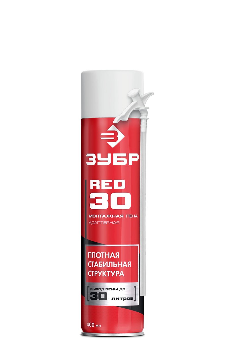 ЗУБР RED 30, 400 мл, адаптерная, всесезонная, SVS, выход до 30 л, монтажная пена (41140)